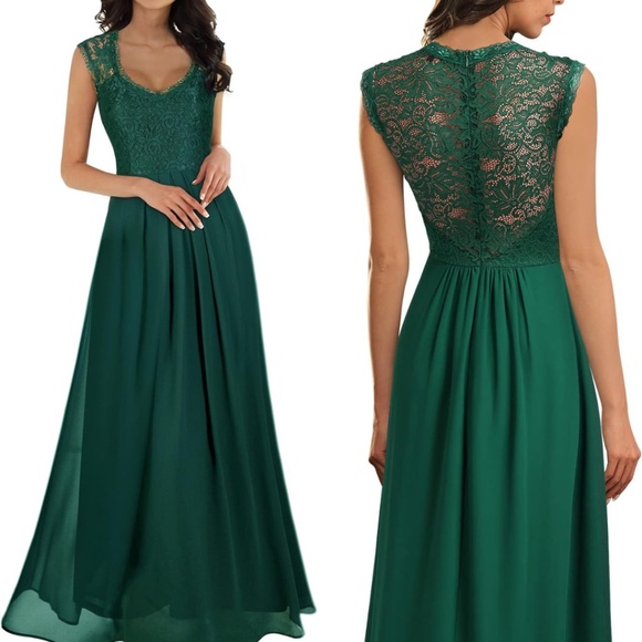 Miusol V-Neck Sleeveless Vintage Maxi Dress, Dark Green, Large - Picture 1 of 9